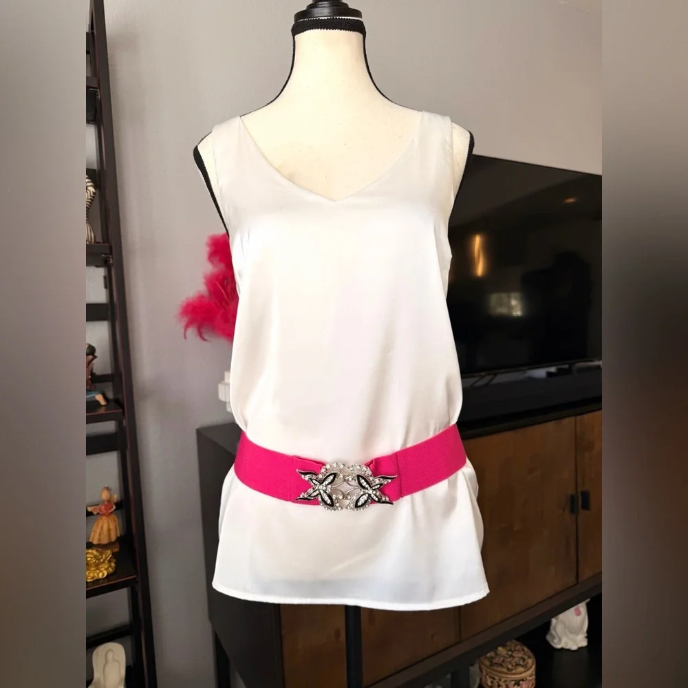 Vintage Pink Stretch Belt with Butterfly Buckle